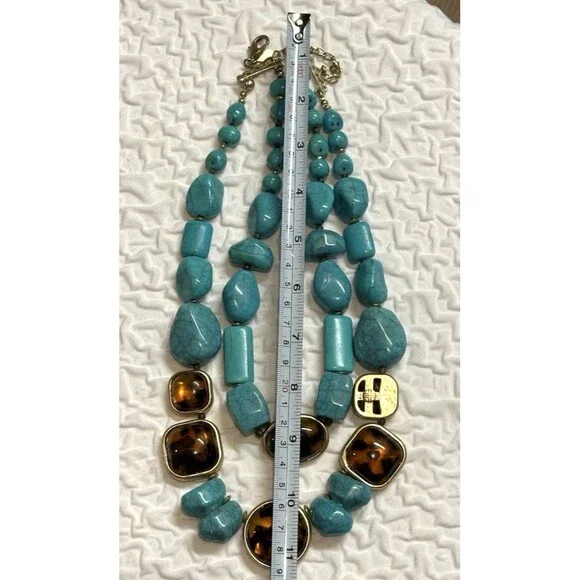 chicos necklace Southwestern Boho chic Turquoise faux Tiger’s Eye Chunky Beads - Picture 11 of 16